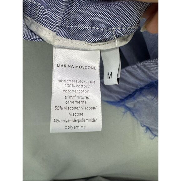 MARINA MOSCONE COTTON PAJAMA SET IN BLUE FEATHER TRIM SIZE M - Picture 8 of 11